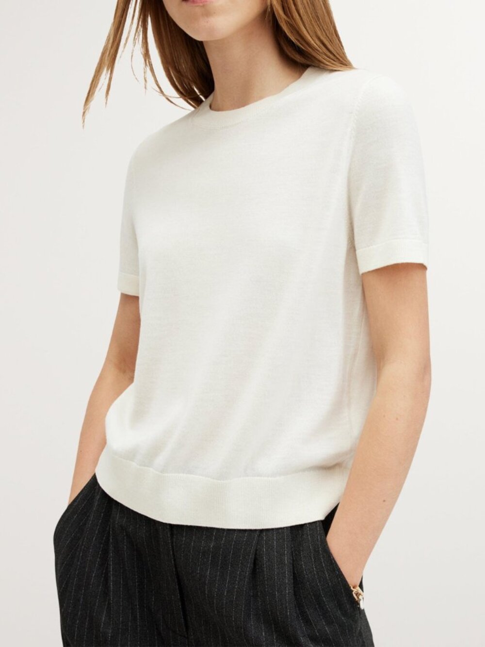 AllSaints Cream Knit Cropped Top – 100% Wool – XS/XXS